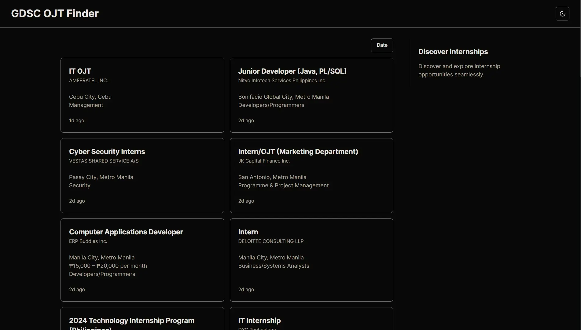 On-the-Job Internship Finder